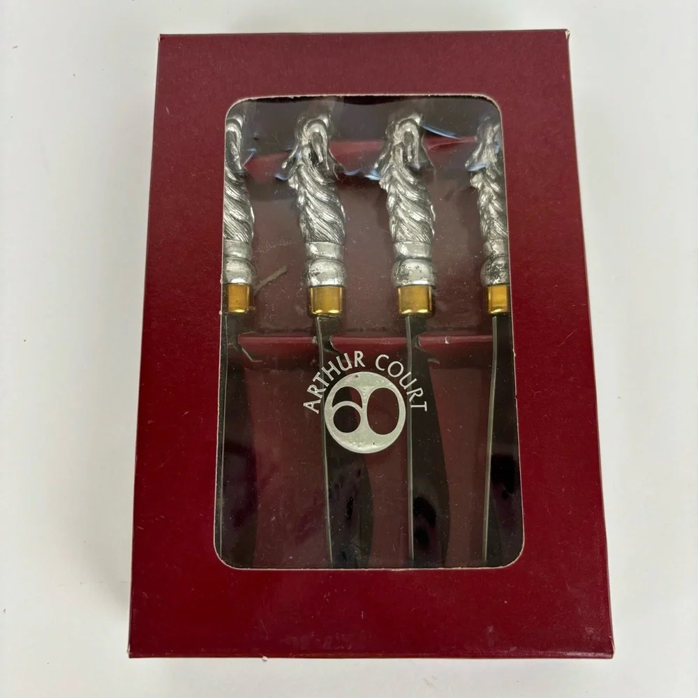 Vintage Horse Head Cheese Spreader Knives/Arthur Court Flatware Box-Set of 4